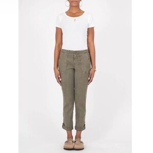 Level 99 Women's Green Cropped Cargo Linen Pants (Size 27)